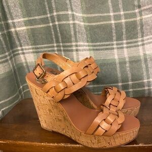 Tory Burch Calyca braided leather and cork wedge sandals 10